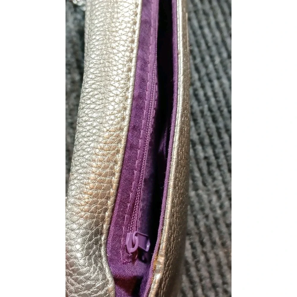 Silpada Elegant Metallic Chain Clutch Crossbody, removable chain, purple‎ lining
